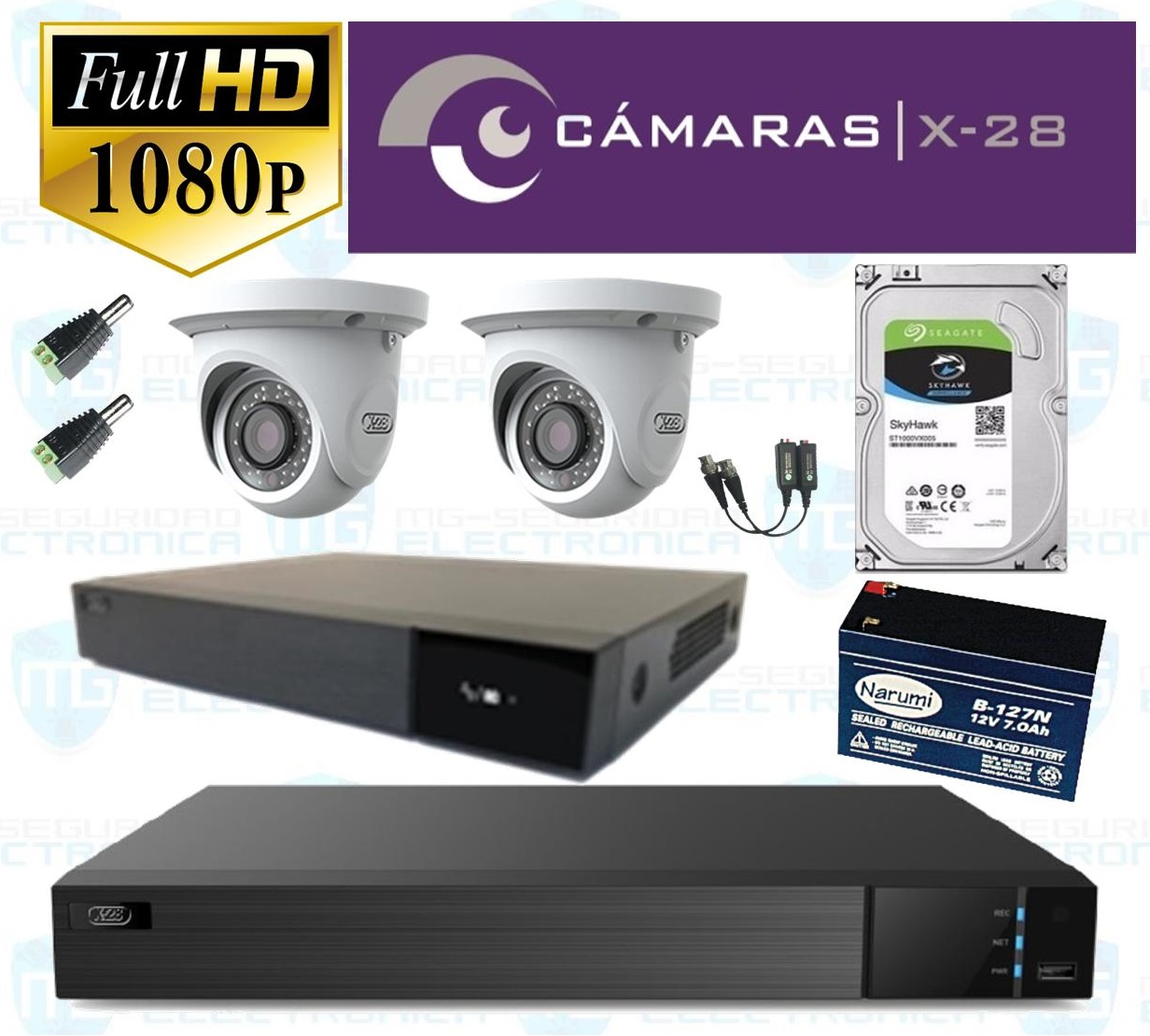 Kit X-28 4ch 1080p+2 Cámaras Mini Domo+batería Ante Corte De Luz